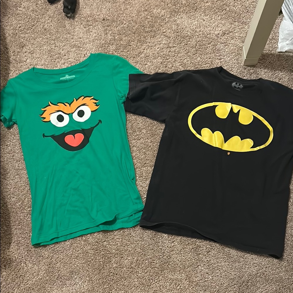 Green Sesame Street T-Shirt and Black Batman T-Shirt
